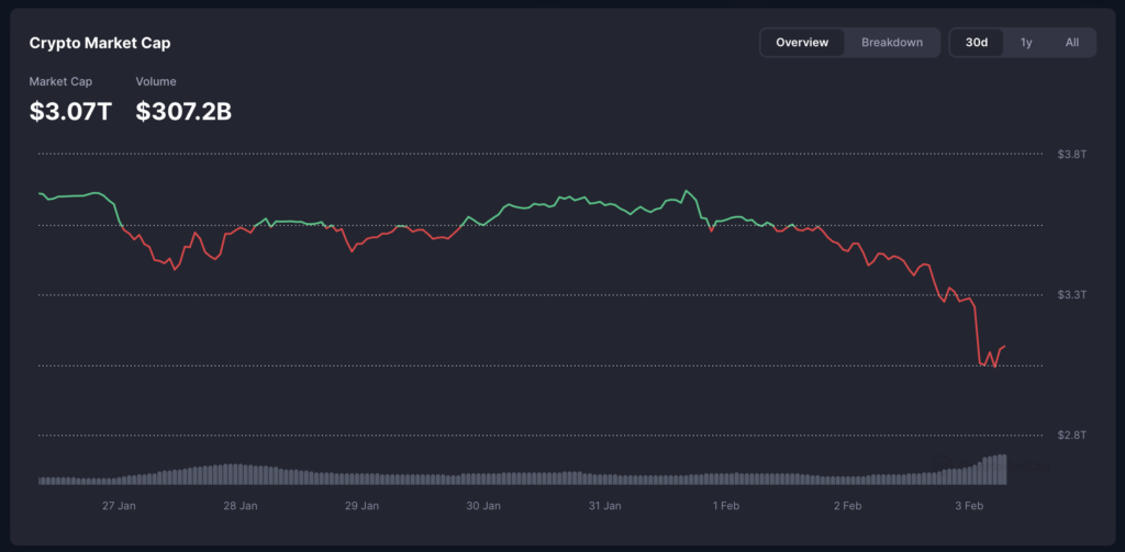 The decline of the crypto market cap following the news on Trump's Tariffs